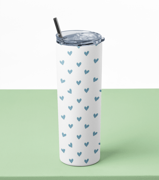 Blue Hearts Pattern Stainless Steel Tumbler – 591 ml