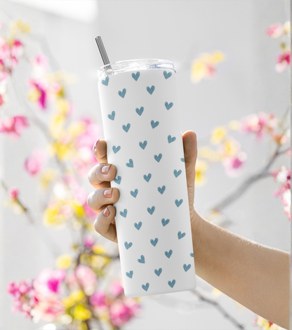 Blue Hearts Pattern Stainless Steel Tumbler – 591 ml