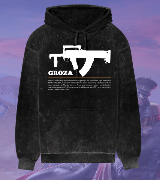 Groza Covert Airdrop Hoodie – 300 GSM Acid Wash | Bullpup Beast Edition
