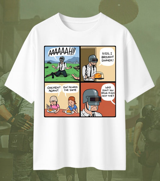 BGMI “Winner Winner Chicken Dinner” Comic Oversized T-Shirt | 240 GSM Gamer Tee