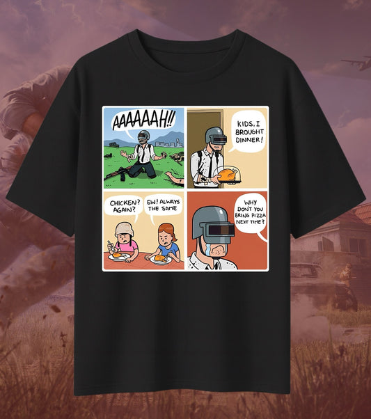 BGMI “Winner Winner Chicken Dinner” Comic Oversized T-Shirt | 240 GSM Gamer Tee