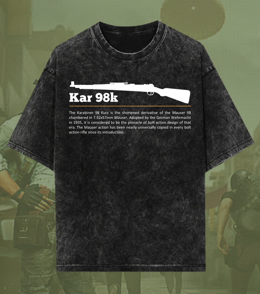 Kar 98k Marksman Oversized Tee – 240 GSM Acid Wash | Vintage Sniper BGMI