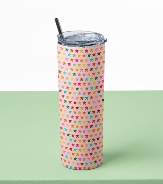 Pastel Rainbow Star Stainless Steel Tumbler – 591 ml