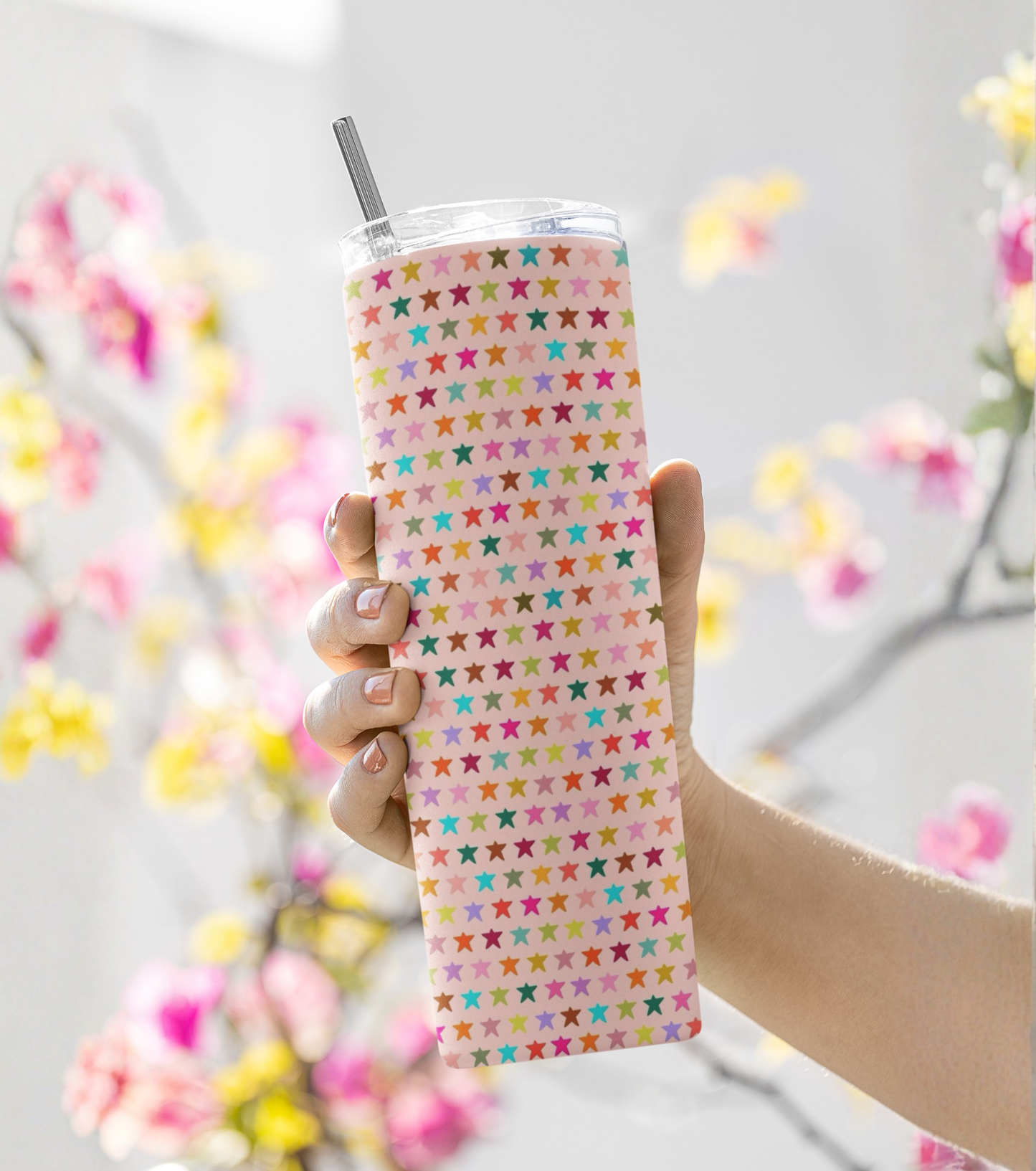 Pastel Rainbow Star Stainless Steel Tumbler – 591 ml