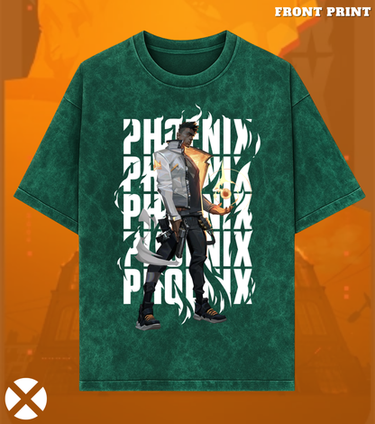 Phoenix | Valorant – Blazing Rebirth 240 GSM Oversized Acid Wash Tee