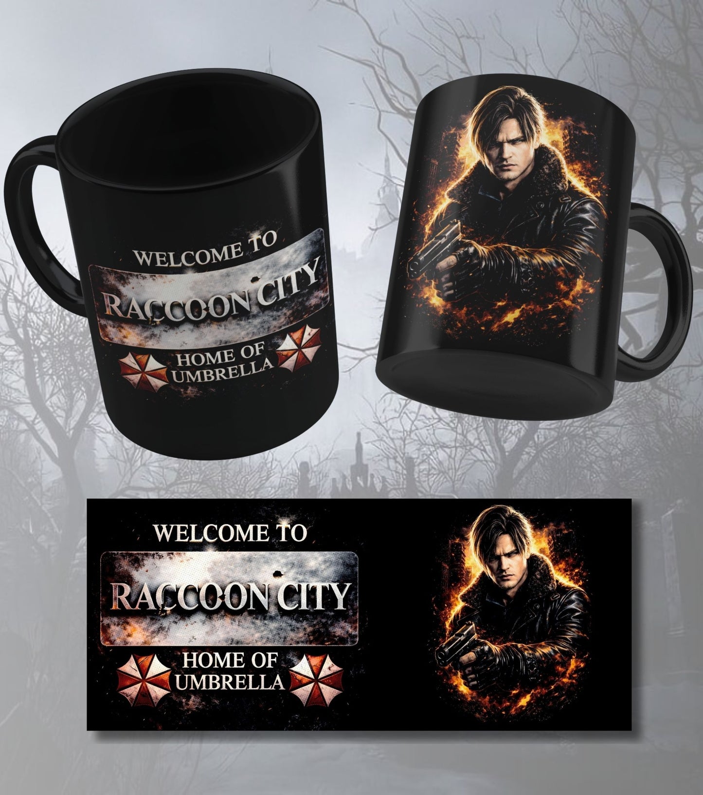 Resident Evil Raccoon City Black Mug – Leon Kennedy Gaming Coffee Cup