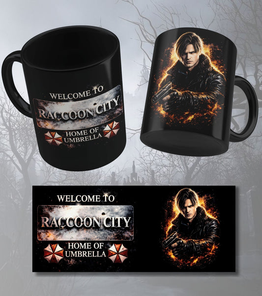 Resident Evil Raccoon City Black Mug – Leon Kennedy Gaming Coffee Cup