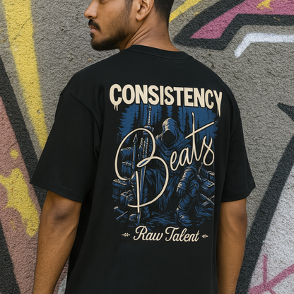 Consistency Beats Raw Talent Oversized Tee – Black