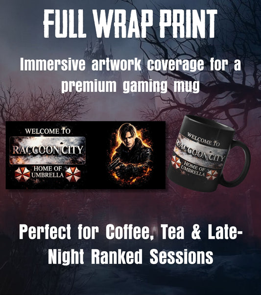 Resident Evil Raccoon City Black Mug – Leon Kennedy Gaming Coffee Cup