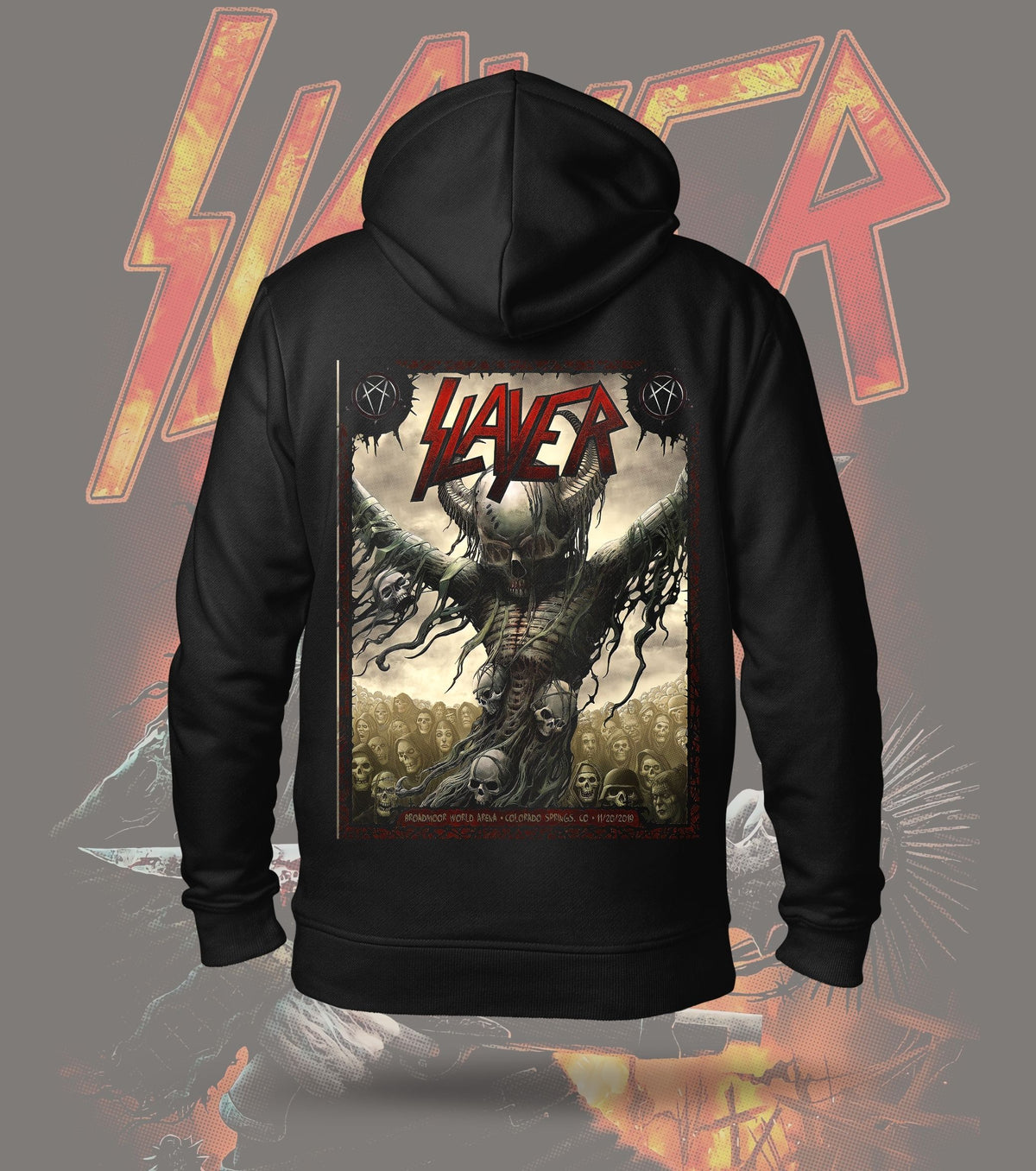 Slayer Winged Skull Demon Graphic Hoodie – 300 GSM Heavyweight Cotton – Black back print