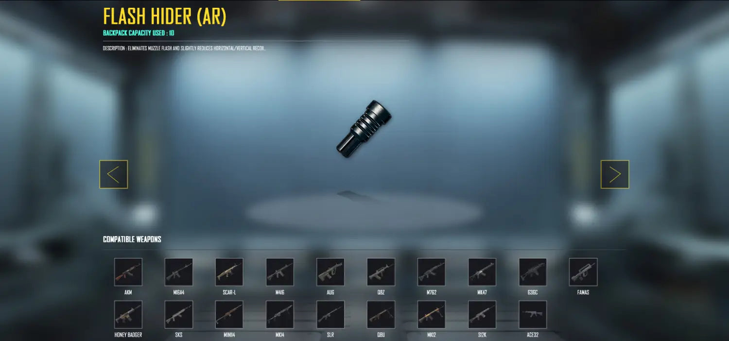bgmi flash hider ar best attachment pubg mobile recoil and muzzle flash control bowchika