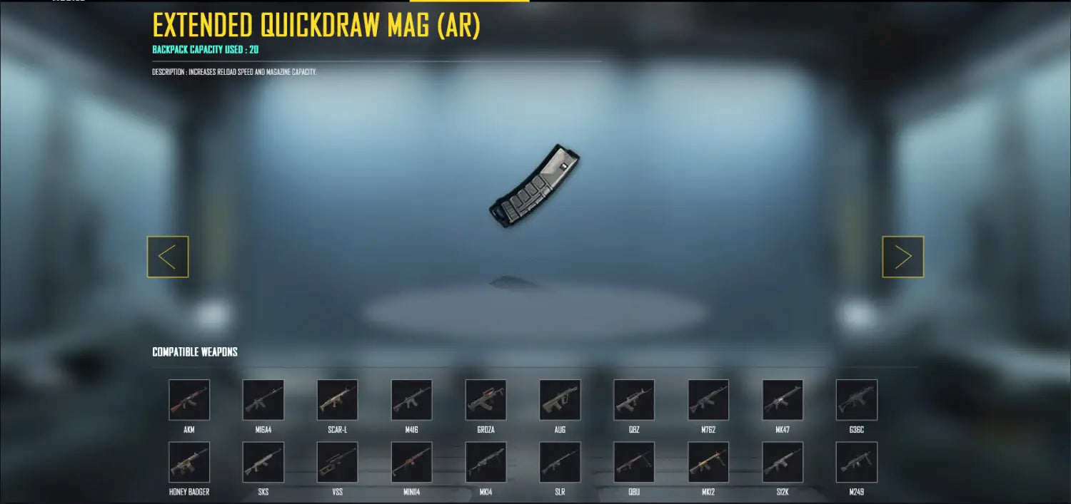 bgmi ar extended quickdraw mag best attachment reload speed and magazine capacity pubg mobile bowchika