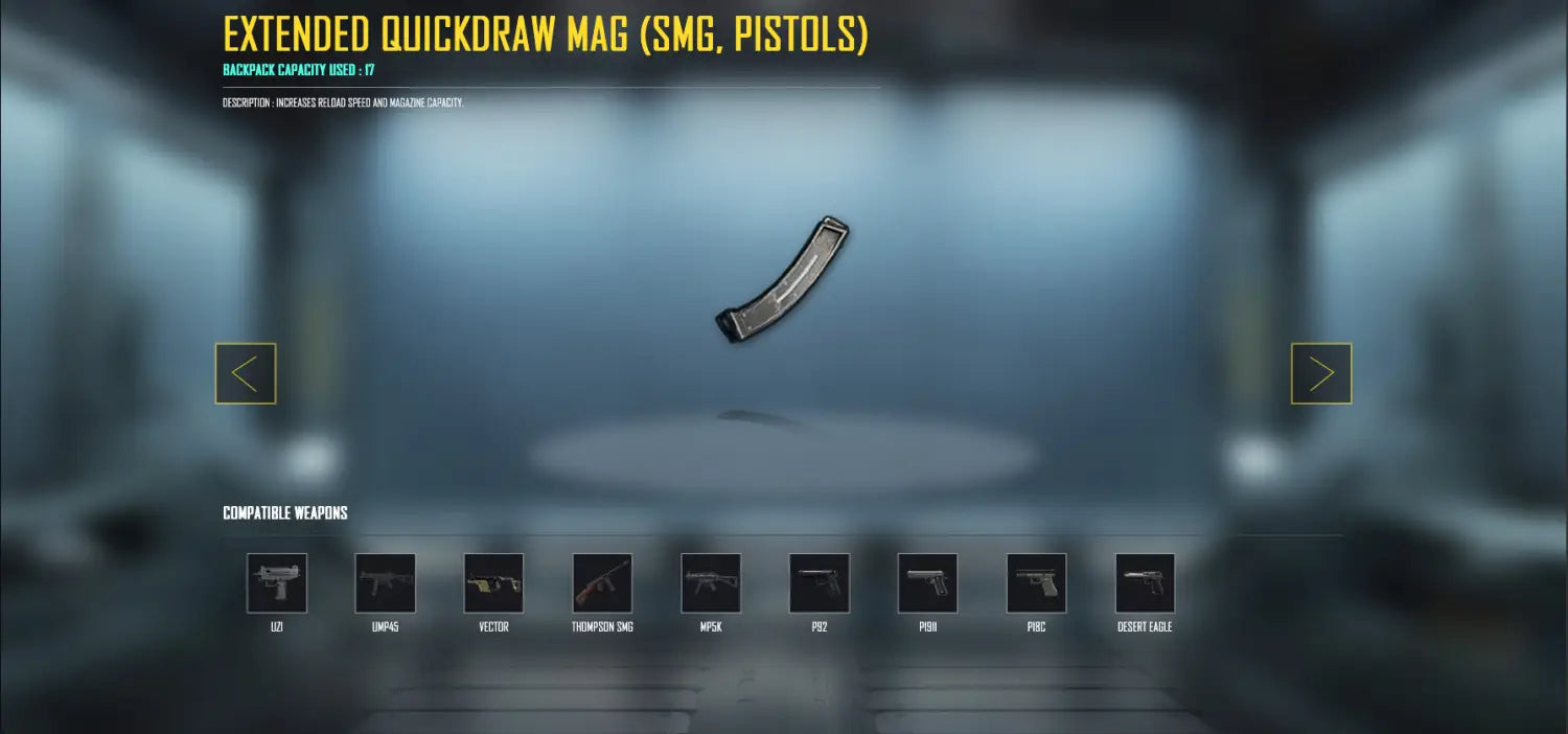 bgmi extended quickdraw mag smg pistol best attachment reload speed and magazine capacity pubg mobile bowchika