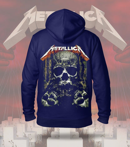 Metallica Distressed Skull Emblem Graphic Hoodie – 300 GSM Heavyweight Cotton – Navy back print