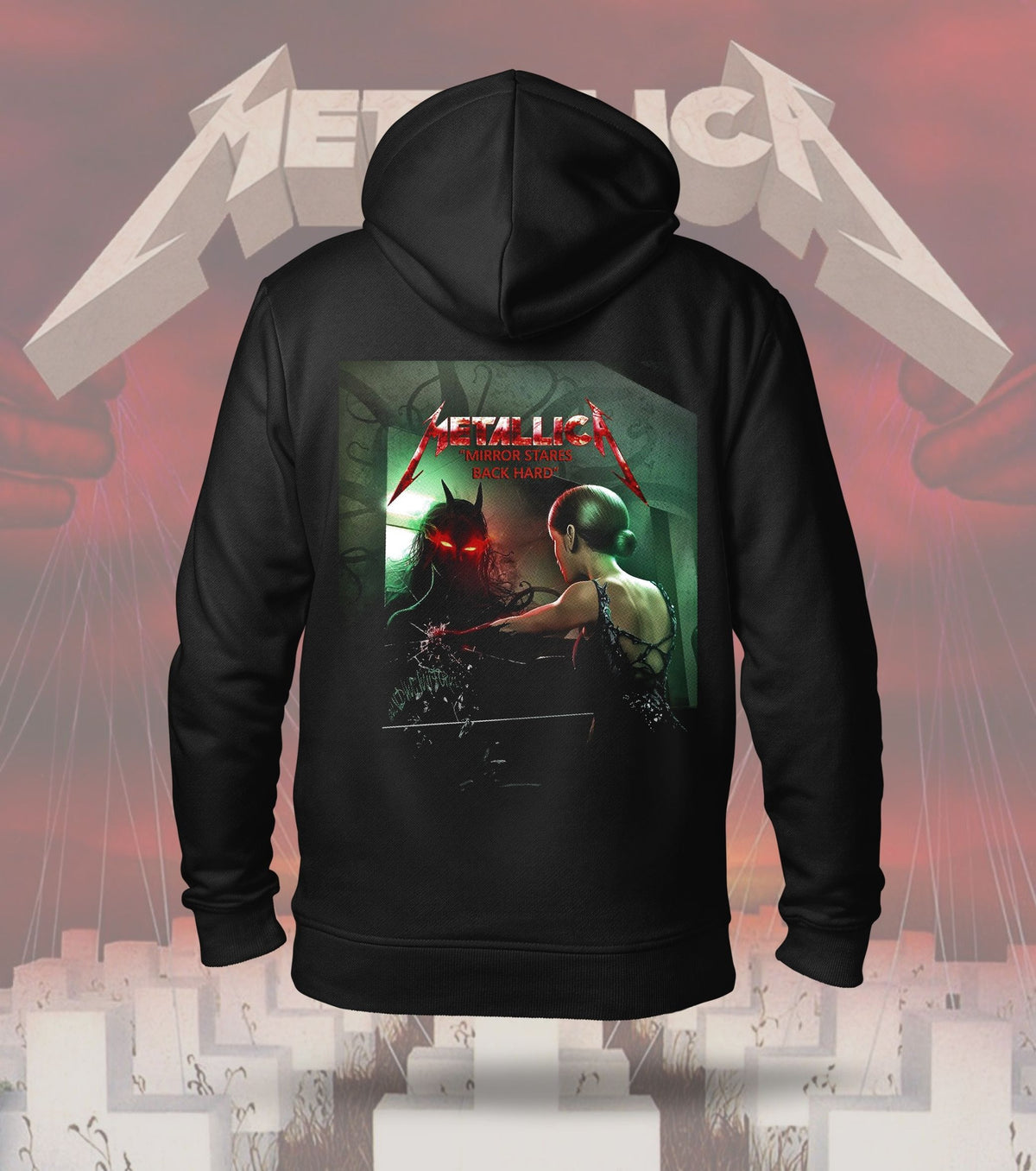 Metallica Dark Figure Graphic Hoodie – 300 GSM Heavyweight Cotton – Black back print
