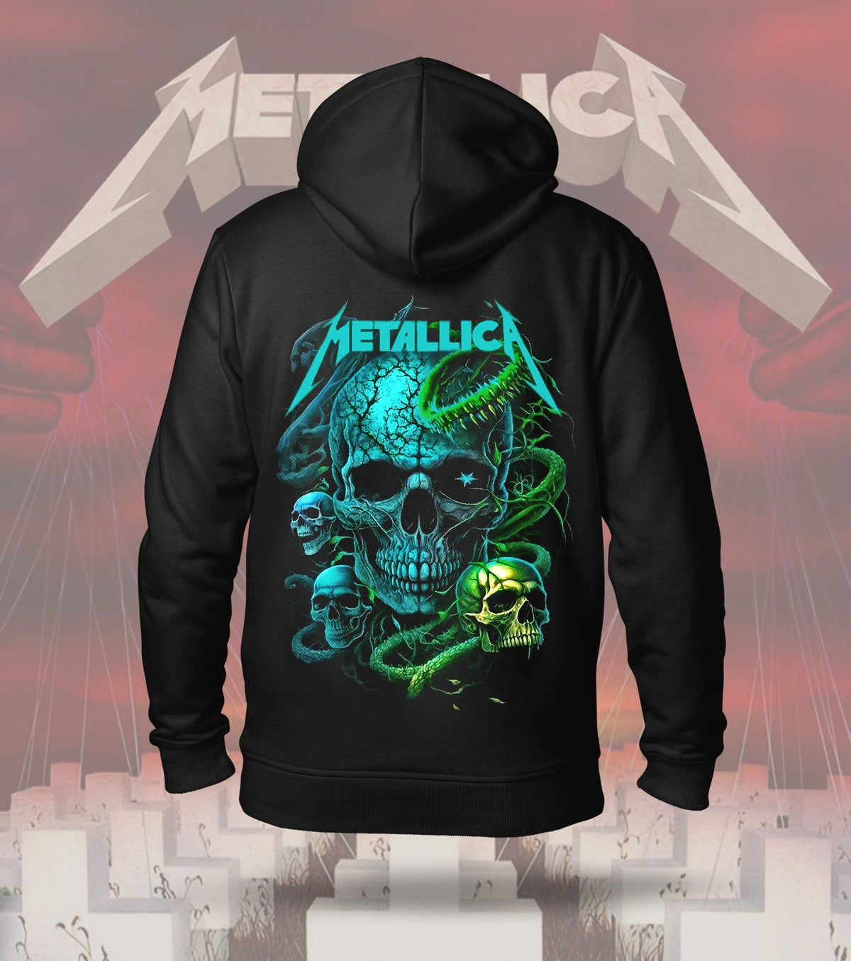 Metallica Demonic Green Serpent Graphic Hoodie – 300 GSM Heavyweight Cotton – Black back print