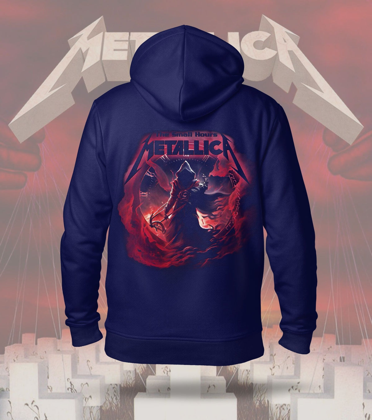 Metallica Crimson Demon Graphic Hoodie – 300 GSM Heavyweight Cotton – Navy back print