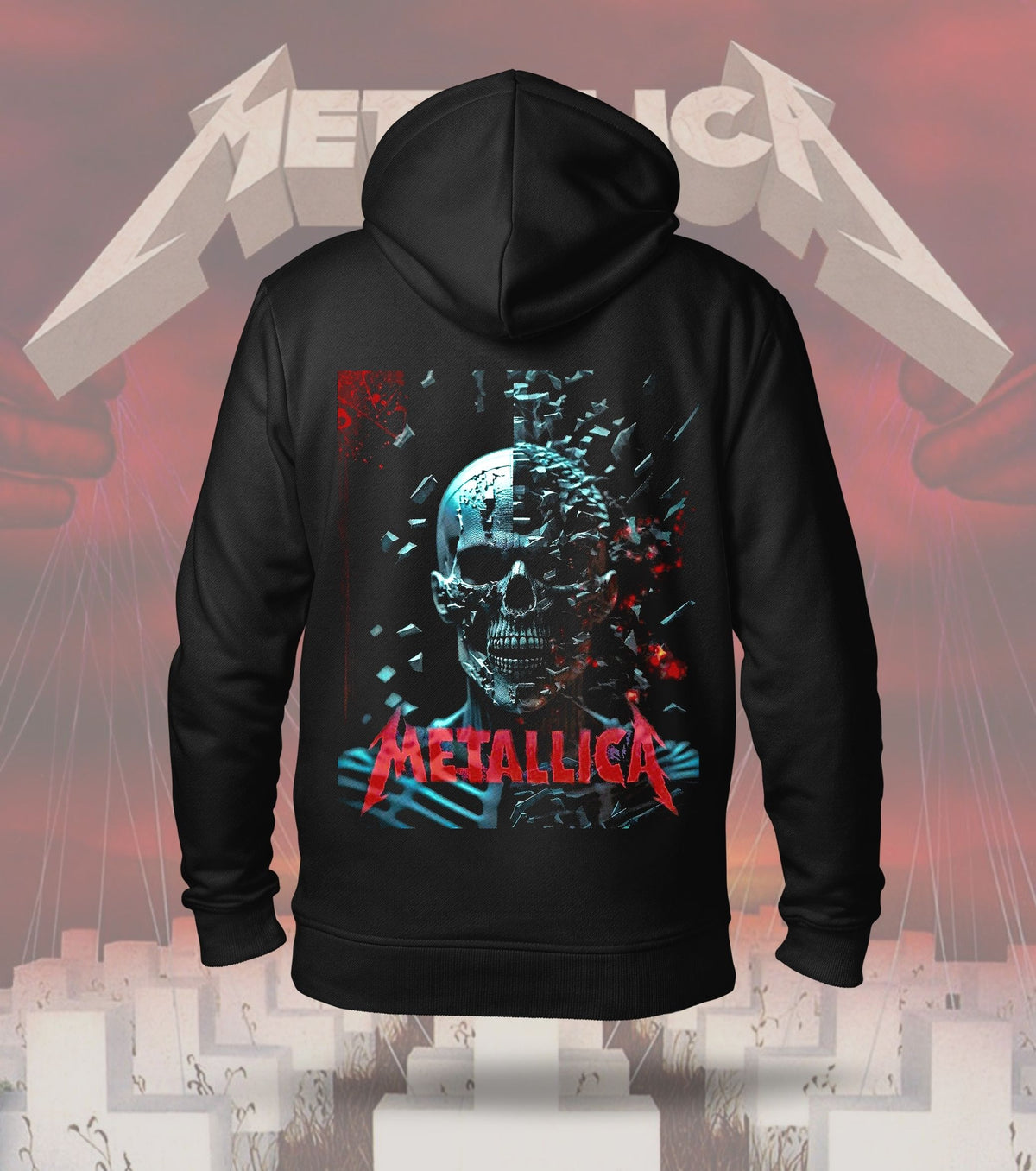 Metallica Glitch Skull Graphic Hoodie – 300 GSM Heavyweight Cotton – Black back print