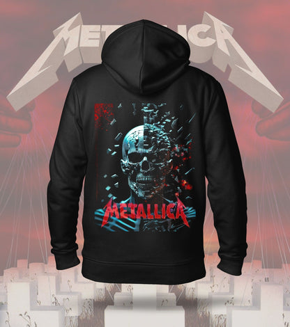 Metallica Glitch Skull Graphic Hoodie – 300 GSM Heavyweight Cotton – Black back print