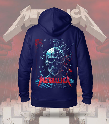 Metallica Glitch Skull Graphic Hoodie – 300 GSM Heavyweight Cotton – Navy back print