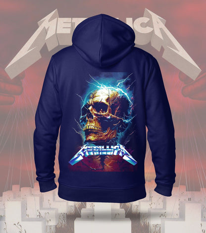 Metallica Electric Skull Lightning Graphic Hoodie – 300 GSM Heavyweight Cotton – Navy back print