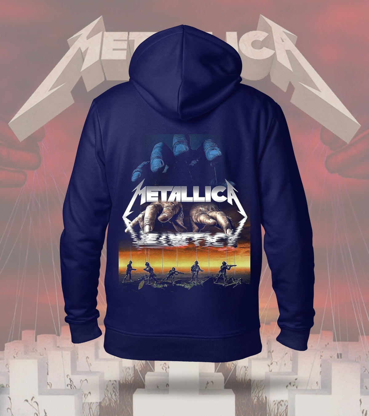 Metallica Surreal Hands Graphic Hoodie – 300 GSM Heavyweight Cotton – Navy back print