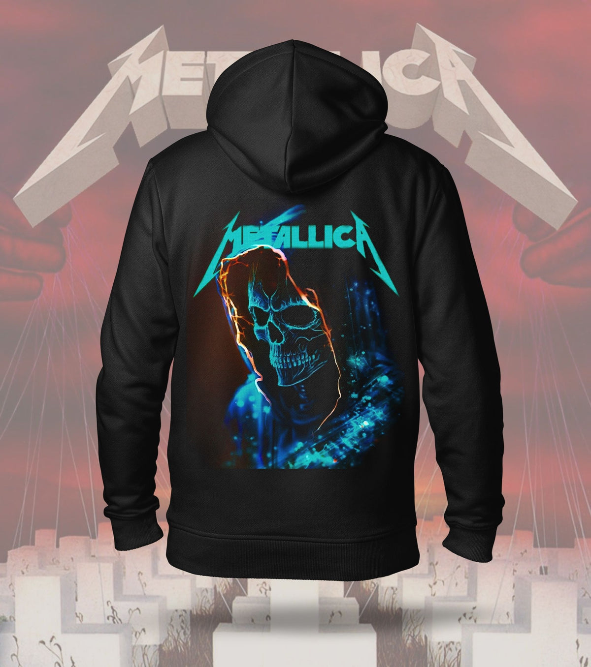 Metallica Neon Venom Skull Graphic Hoodie – 300 GSM Heavyweight Cotton – Black back print