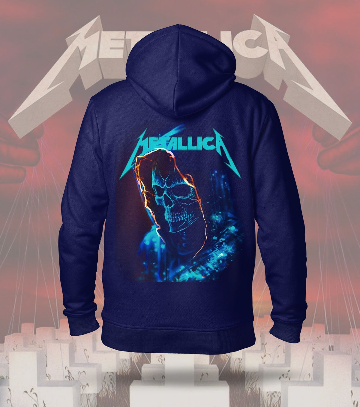 Metallica Neon Venom Skull Graphic Hoodie – 300 GSM Heavyweight Cotton – Navy back print