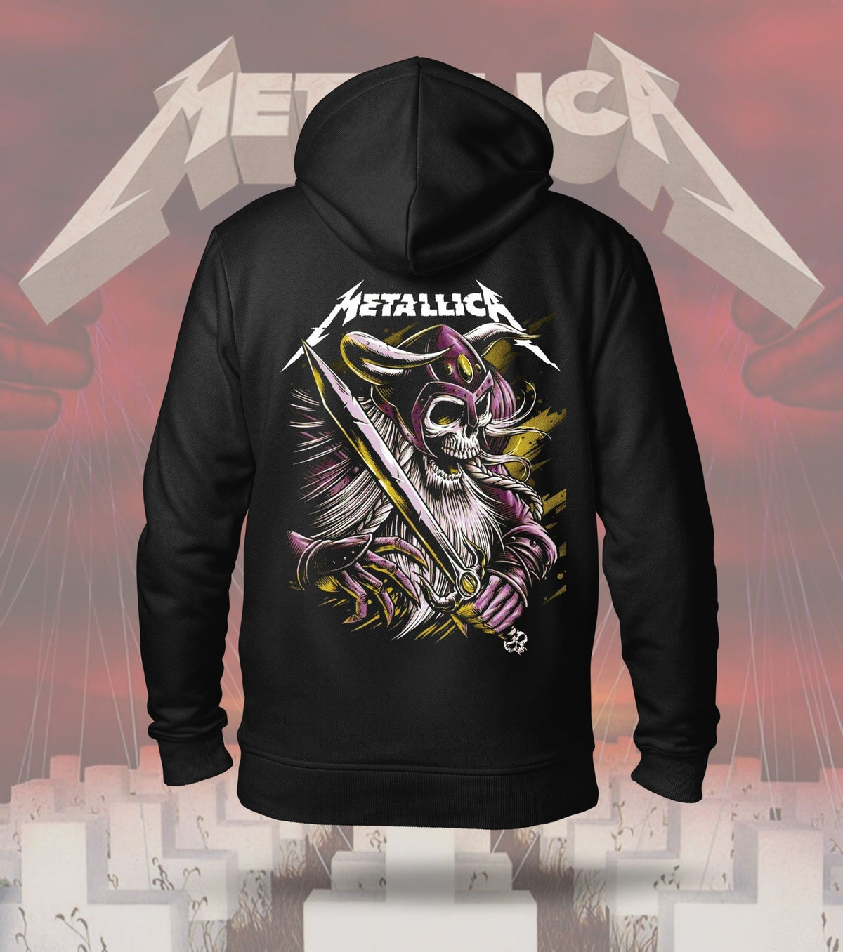 Metallica Mystic Purple Warrior Graphic Hoodie – 300 GSM Heavyweight Cotton – Black back print