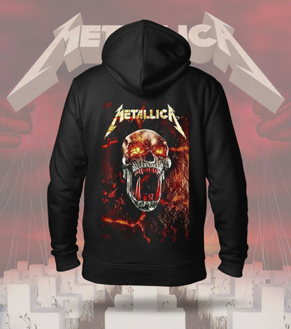 Metallica Flaming Skull Graphic Hoodie – 300 GSM Heavyweight Cotton – Black back print