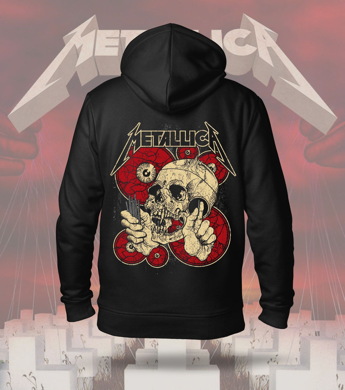 Metallica Skull & Roses Graphic Hoodie – 300 GSM Heavyweight Cotton – Black back print