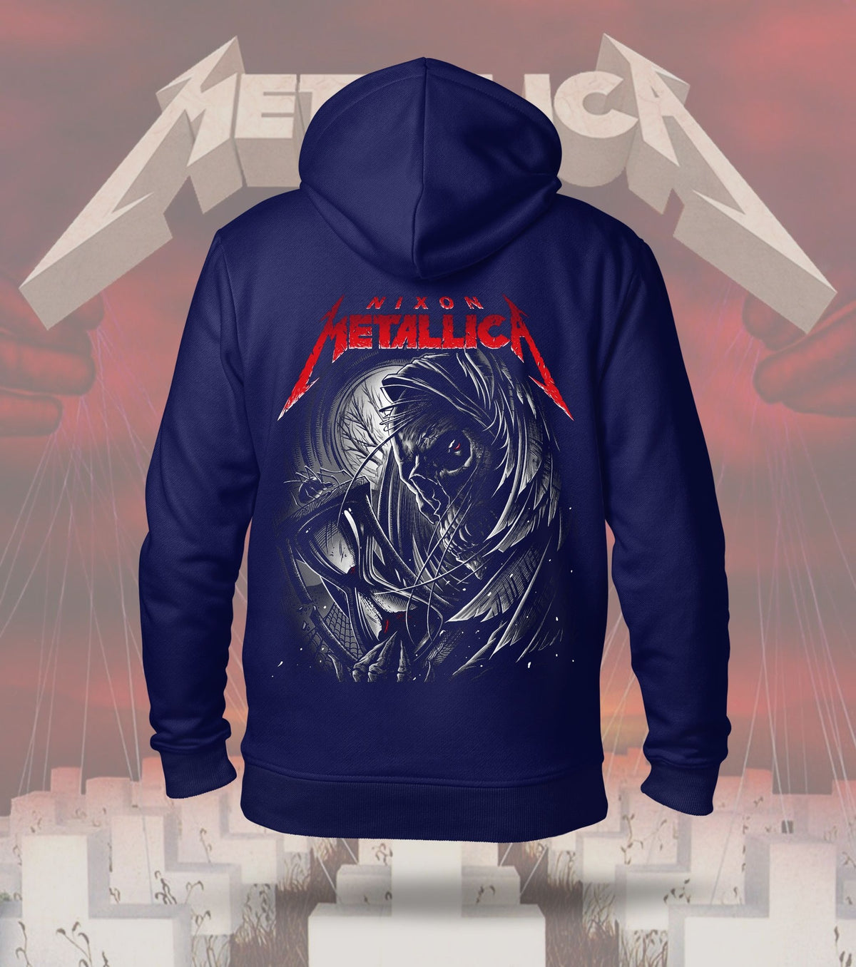 Metallica Dark Reaper Graphic Hoodie – 300 GSM Heavyweight Cotton – Navy back print