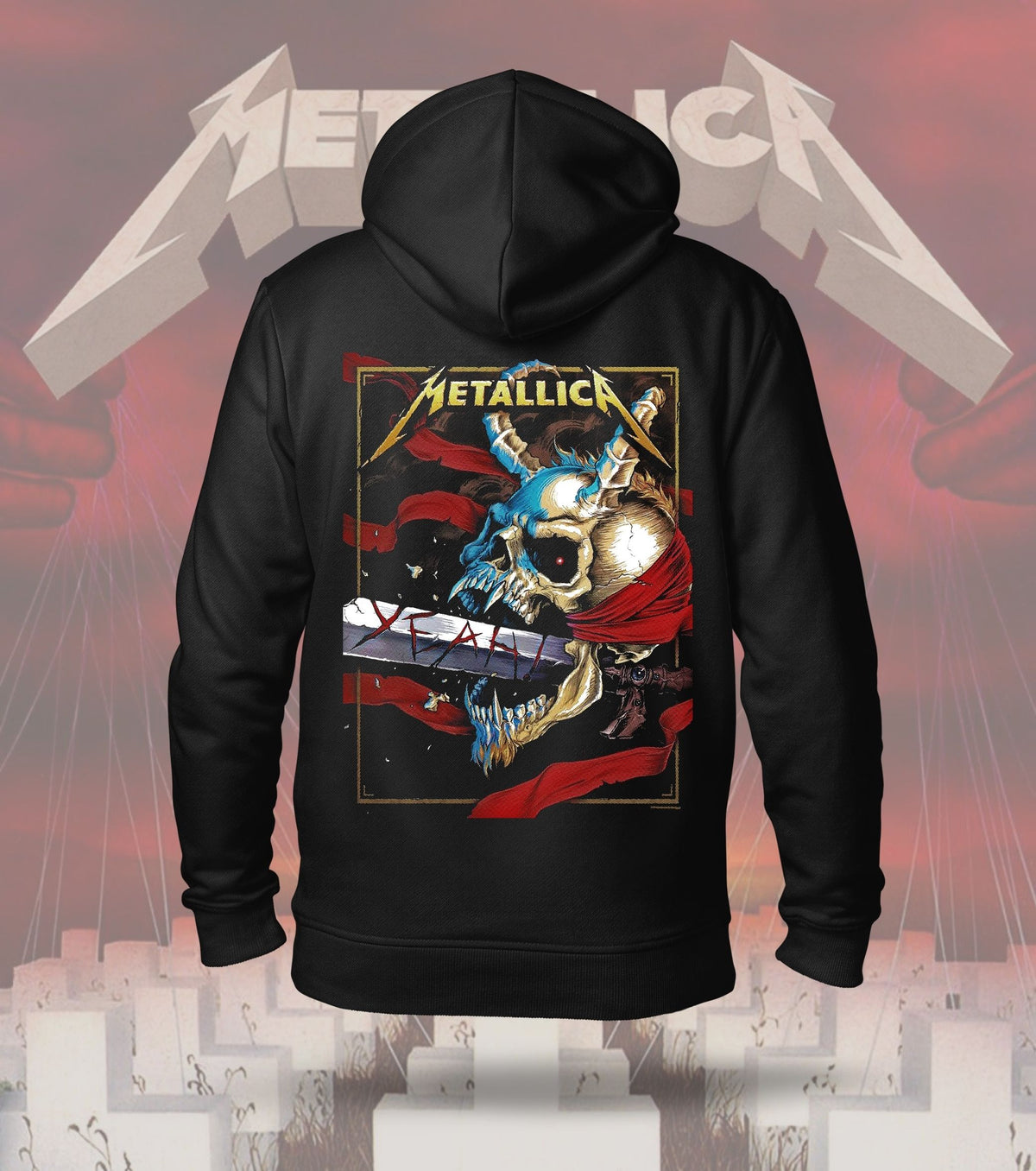 Metallica Skull Warrior Graphic Hoodie – 300 GSM Heavyweight Cotton – Black back print