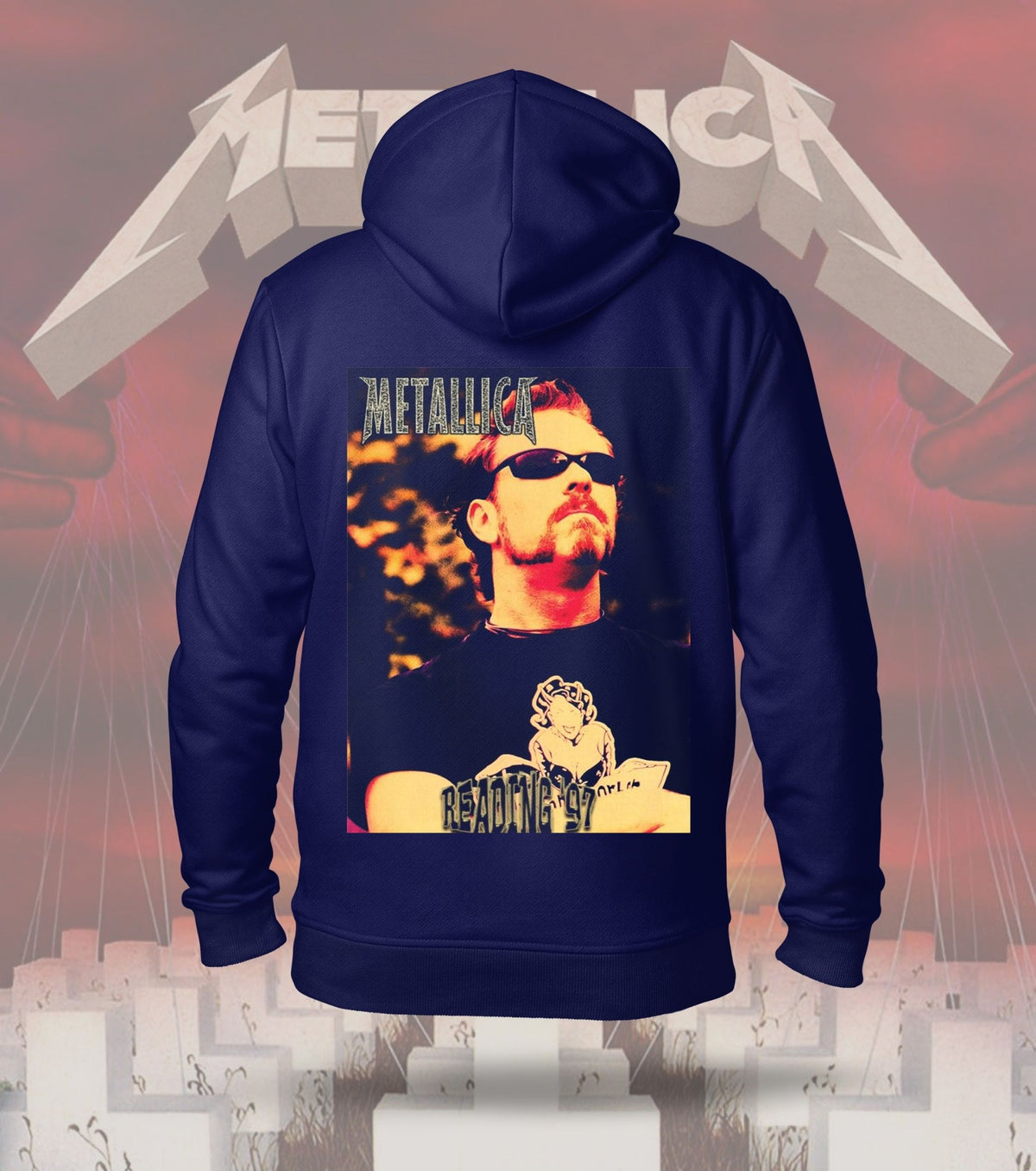 Metallica Master of Puppets & Hetfield Dual Print Hoodie – 300 GSM Heavyweight Cotton – Navy back print