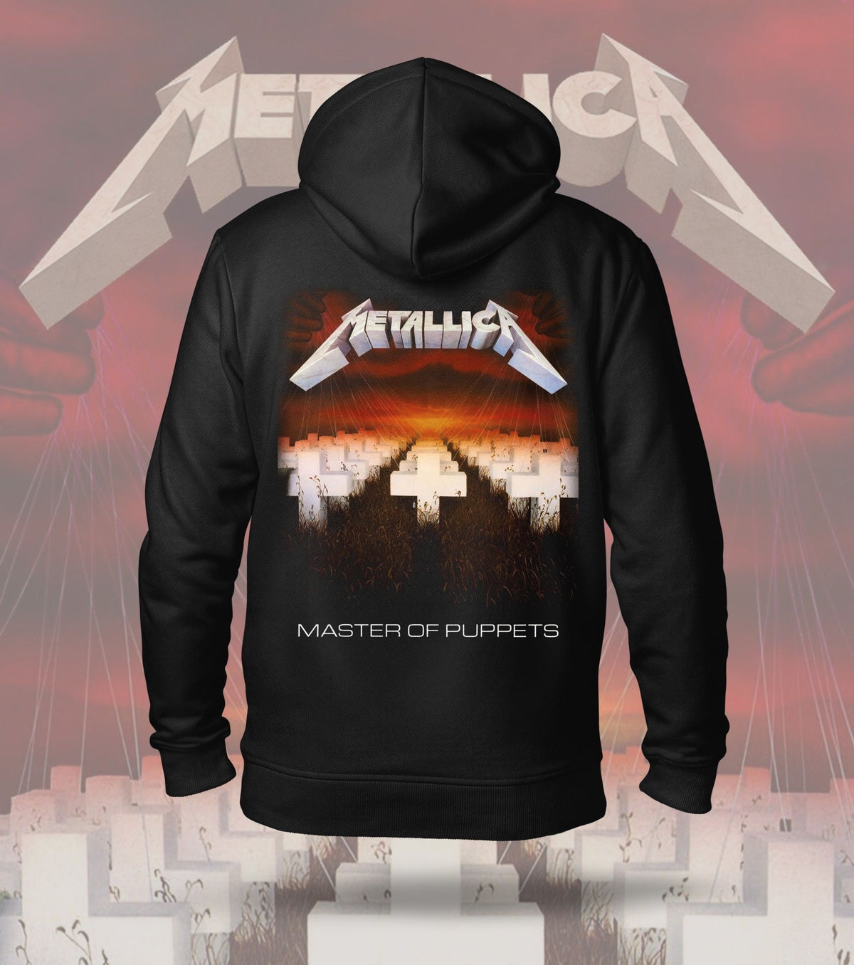 Metallica Band Portrait & Master of Puppets Dual Print Hoodie – 300 GSM Heavyweight Cotton – Black back print