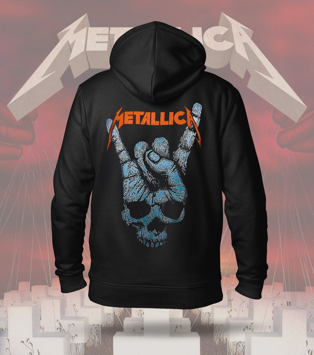 Metallica Bone Hand Graphic Hoodie – 300 GSM Heavyweight Cotton – Black back print