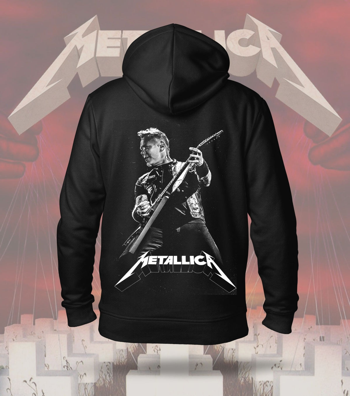 Metallica Live Guitarist Portrait Graphic Hoodie – 300 GSM Heavyweight Cotton – Black back print