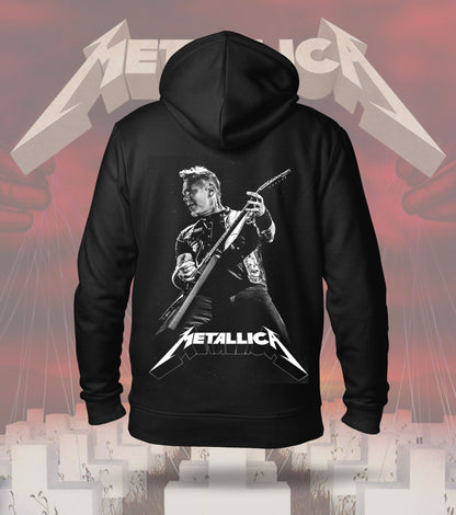 Metallica Live Guitarist Portrait Graphic Hoodie – 300 GSM Heavyweight Cotton – Black back print