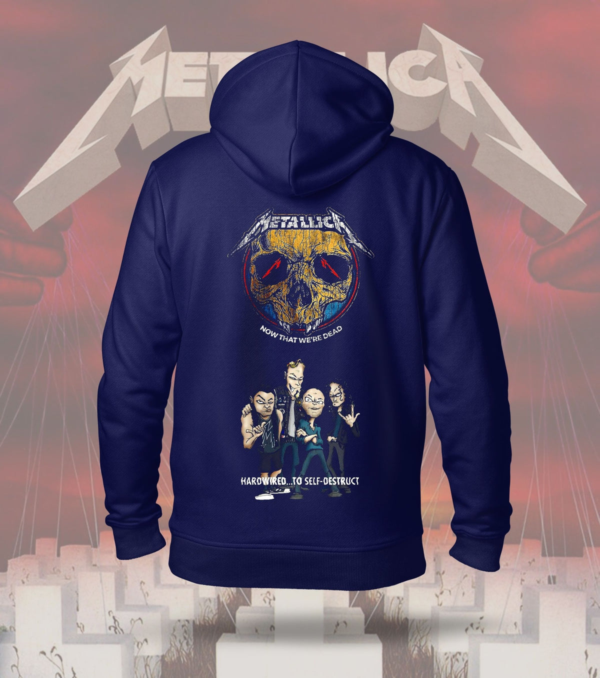 Metallica Hardwired Band Graphic Hoodie – 300 GSM Heavyweight Cotton – Navy back print