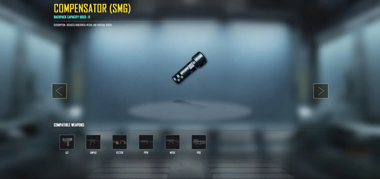bgmi smg compensator best close range attachments pubg mobile recoil control bowchika