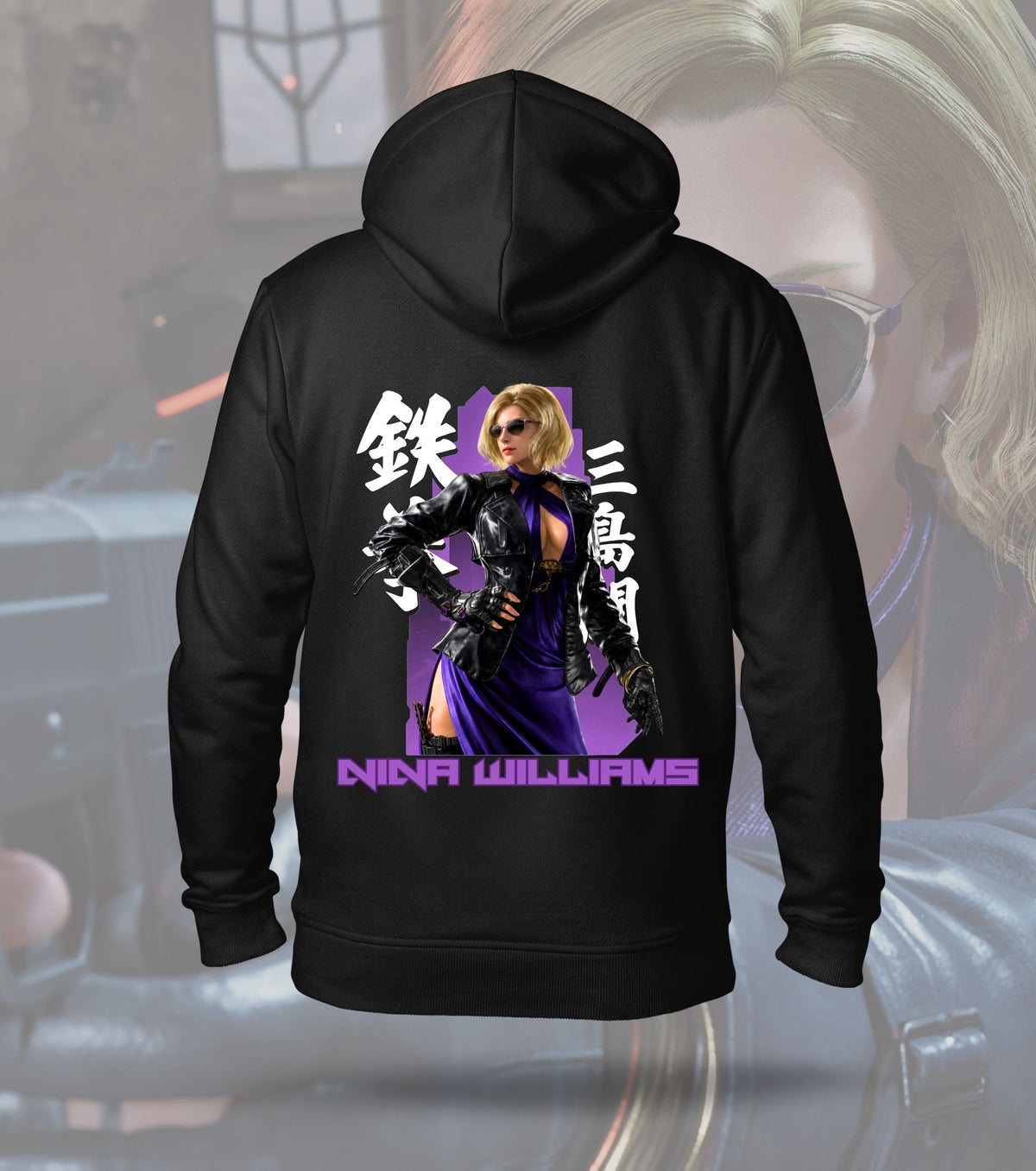 Tekken Crimson Clash hoodie back print, black colour