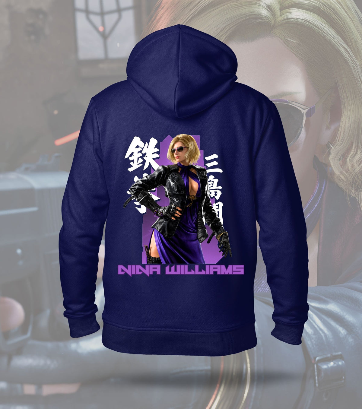 Tekken Crimson Clash hoodie back print, navy colour