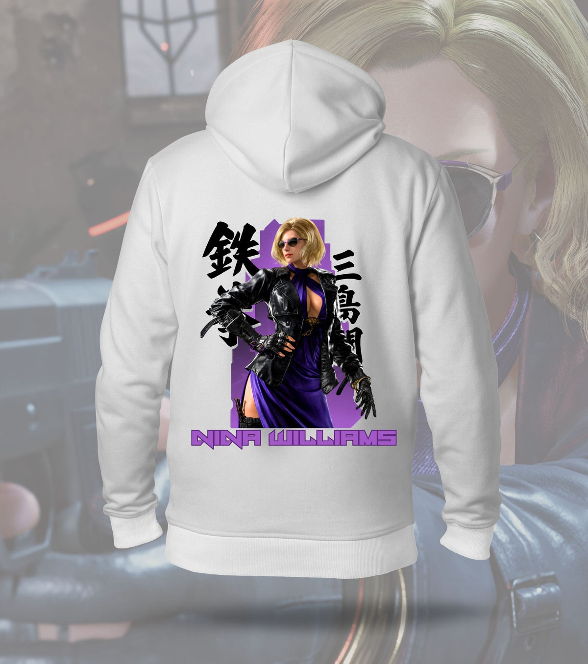 Tekken Crimson Clash hoodie back print, white colour