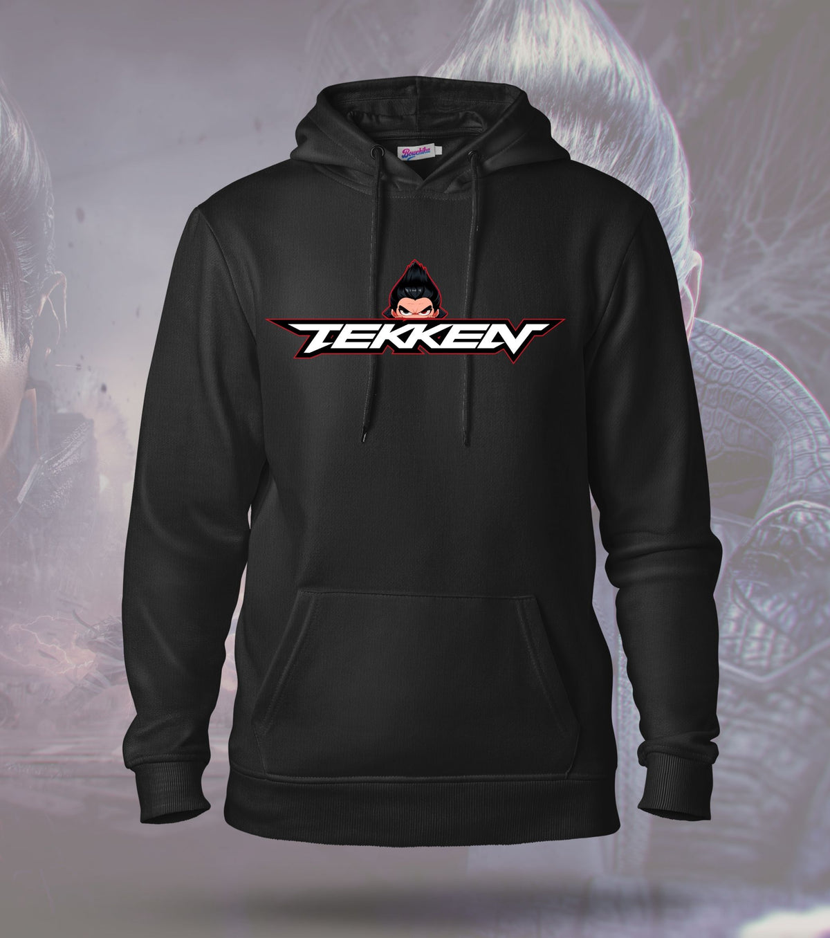 Tekken Purple Shadow hoodie front view, black colour