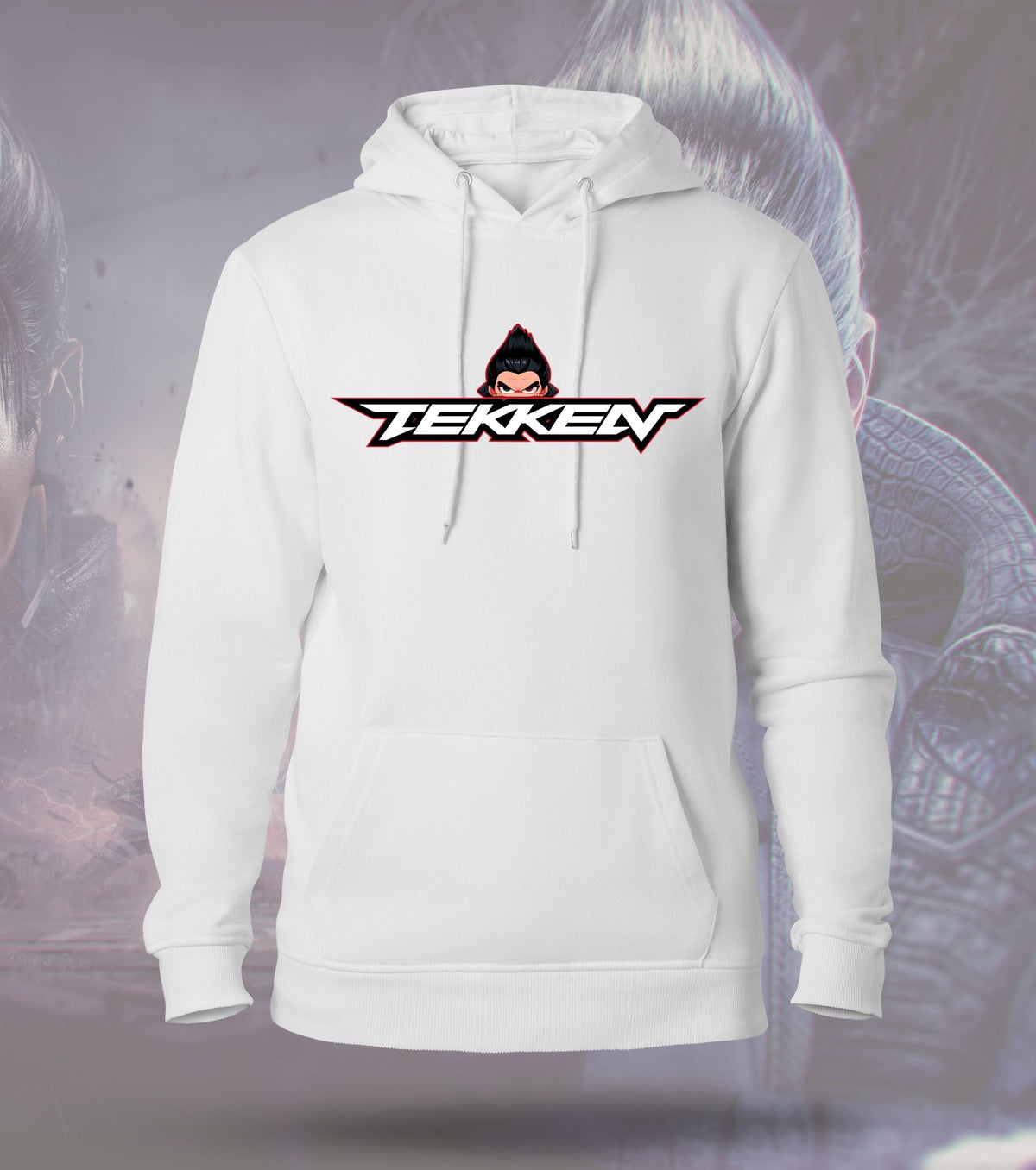 Tekken Purple Shadow hoodie front view, white colour