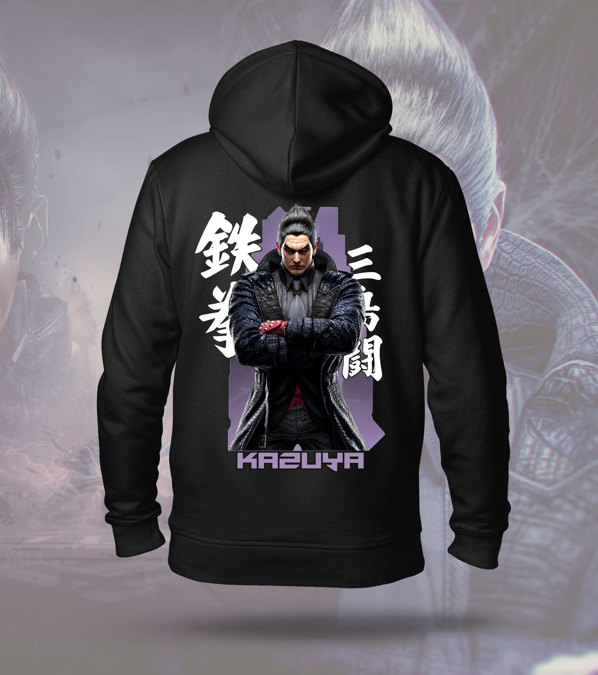Tekken Purple Shadow hoodie back print, black colour
