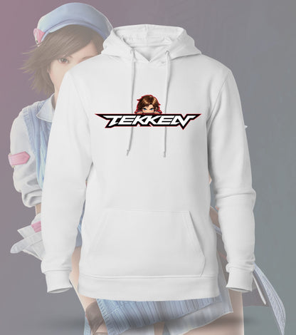 Tekken Duo Fighters hoodie front view, white colour