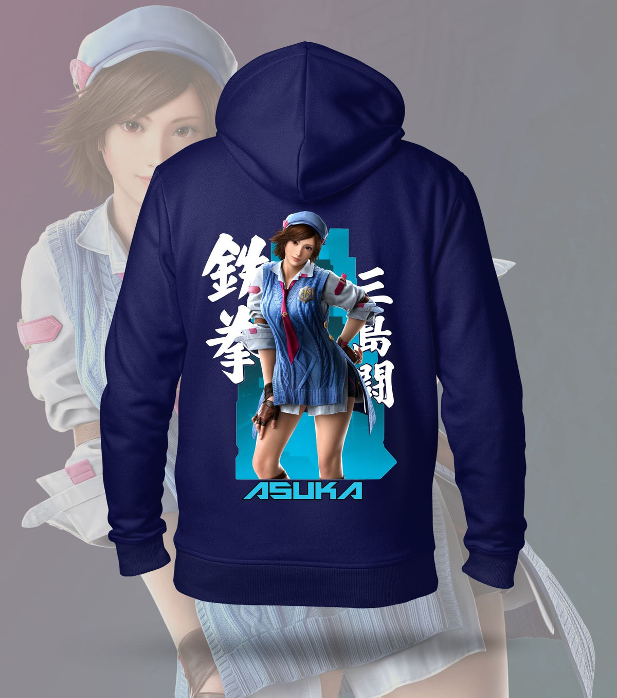 Tekken Duo Fighters hoodie back print, navy colour