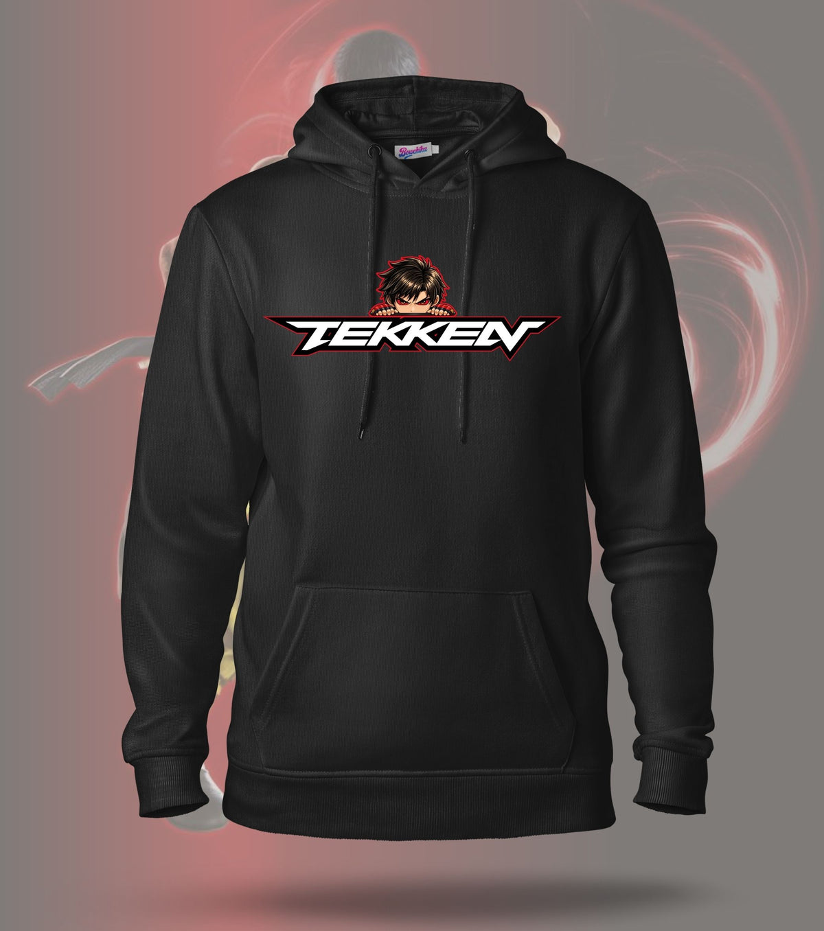 Tekken Golden Warrior hoodie front view, black colour