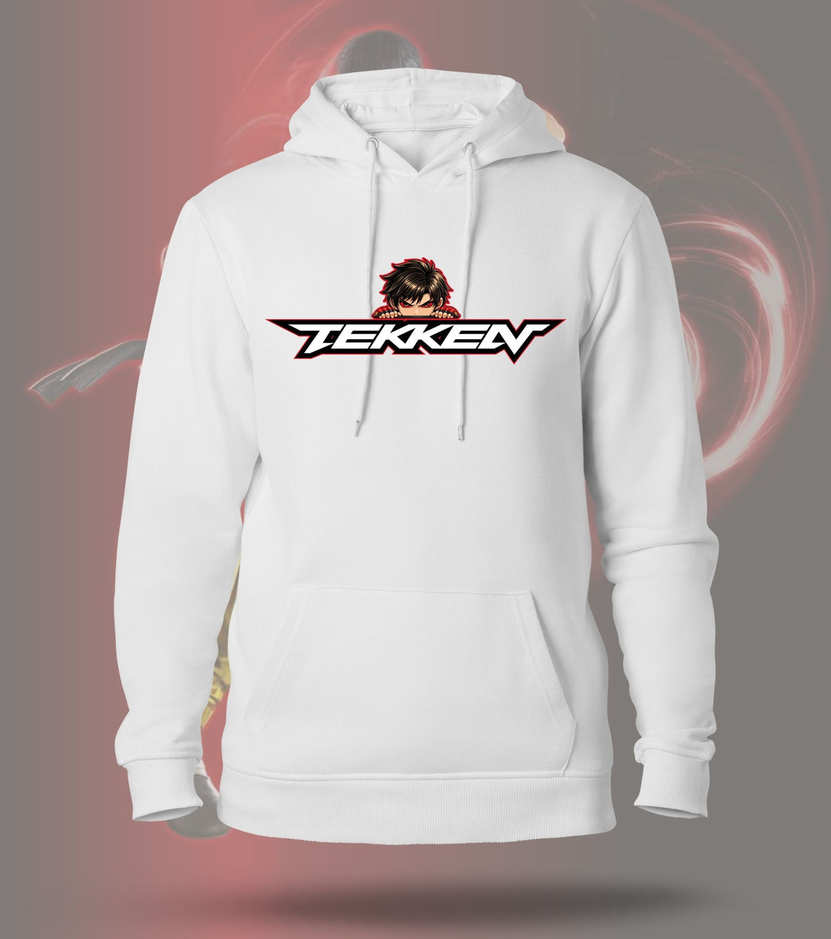 Tekken Golden Warrior hoodie front view, white colour
